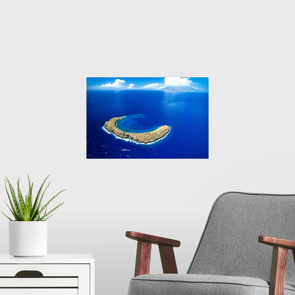 A modern room featuring Hawaii, Maui, Aerial Overview Of Molokini Crater