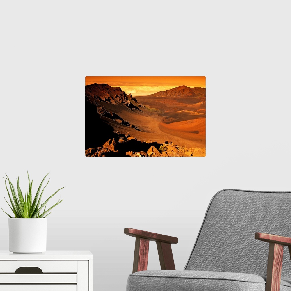 A modern room featuring Hawaii, Maui, Golden Sunlight Over Haleakala Crater