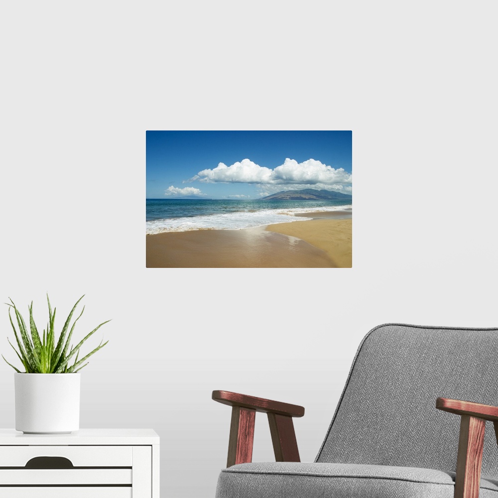 A modern room featuring Hawaii, Maui, Kihei, Ocean And Sand, West Maui Mountains In The Distance