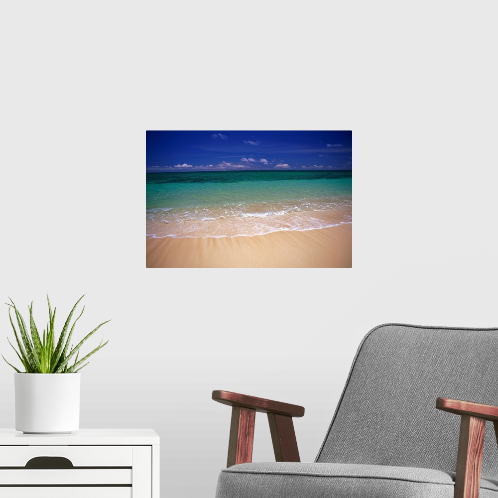 A modern room featuring Hawaii, Oahu, Lanikai, Turquoise Shoreline Ocean Calm Day
