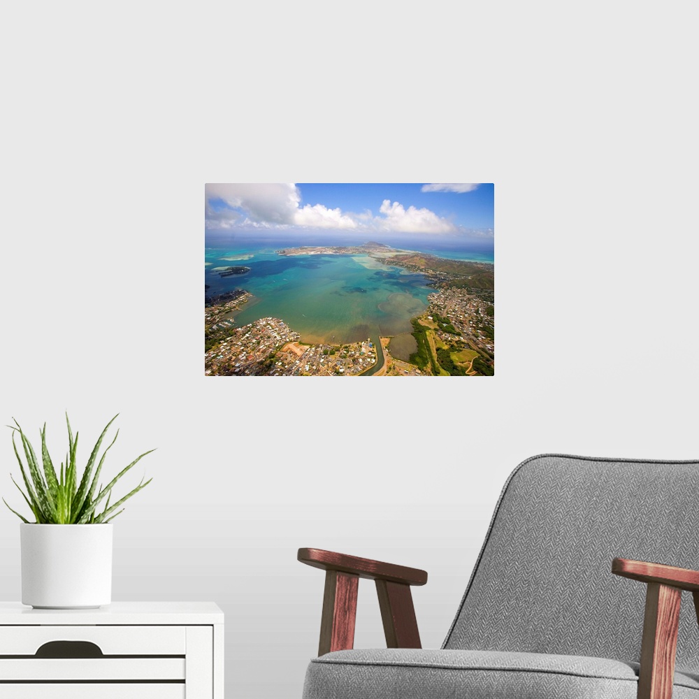 A modern room featuring Hawaii, Oahu, Windward Coast, Aerial Of Kaneohe Bay
