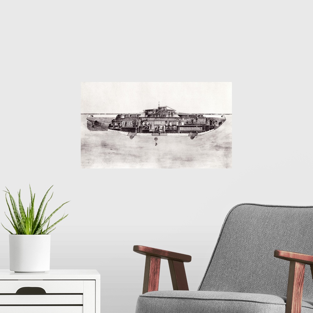 A modern room featuring Illustration Of A Lake Submarine, Used During World War One To Lay Mines On The Sea Bed. From The...