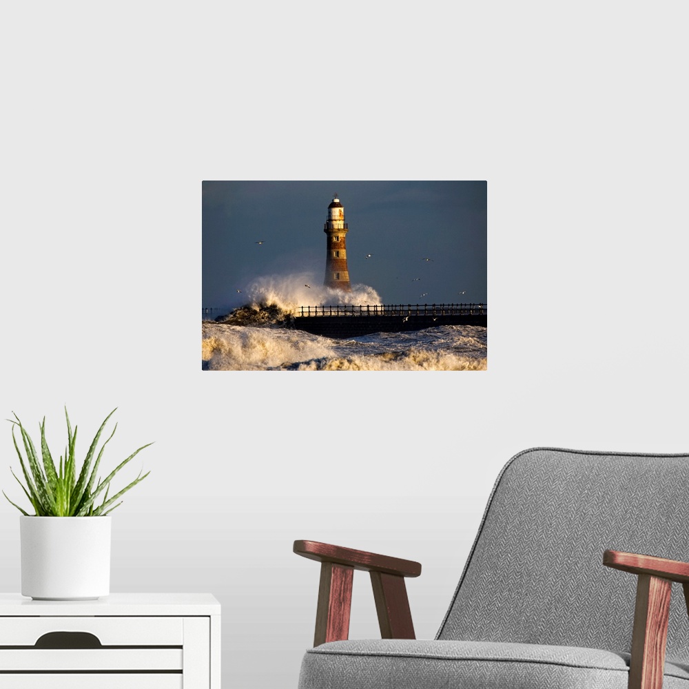 A modern room featuring Lighthouse And Waves, Sunderland, Tyne And Wear, England