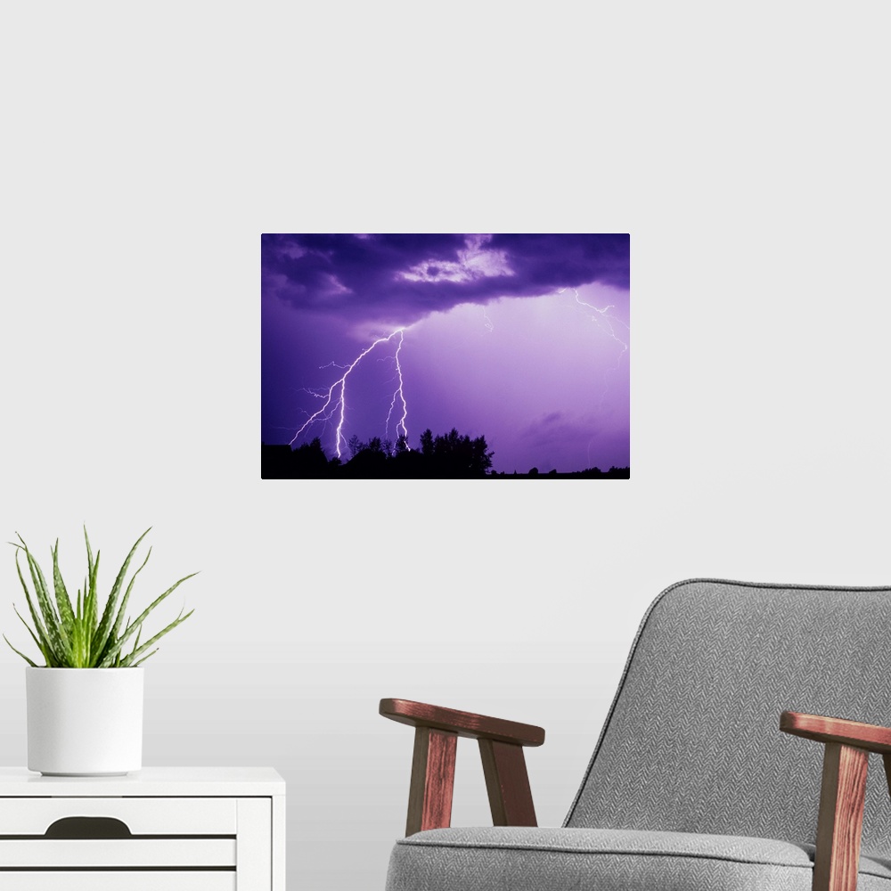 A modern room featuring Lightning And Thunderclouds