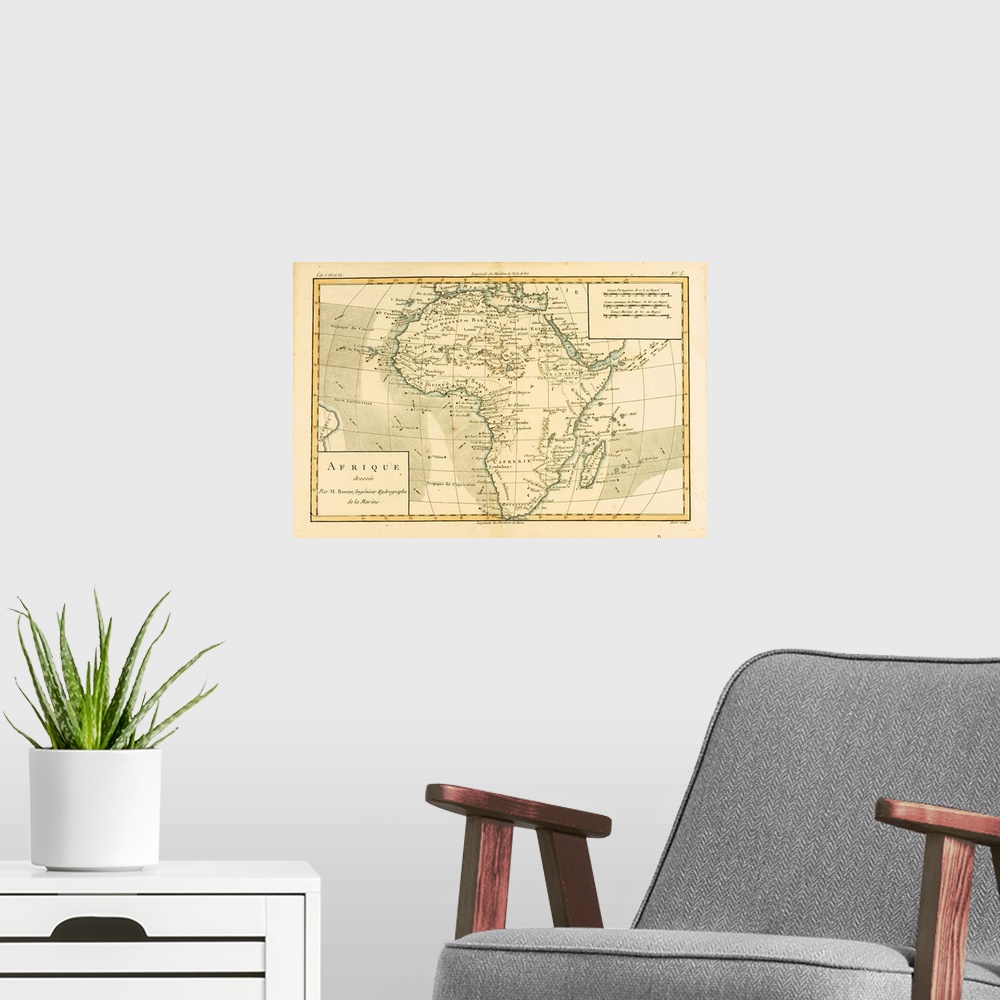 A modern room featuring Map Of Africa, Circa. 1760. From "Atlas De Toutes Les Parties Connues Du Globe Terrestre,"? By Ca...