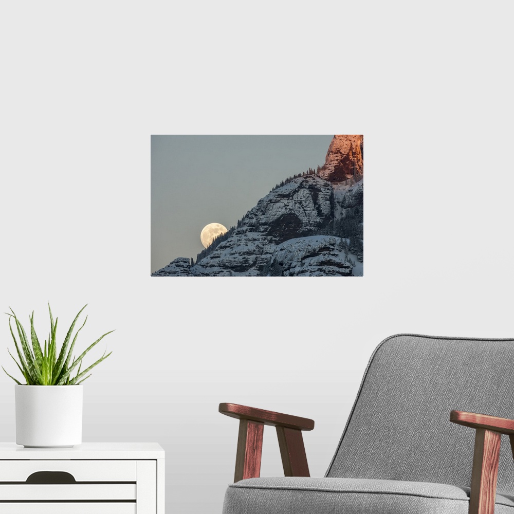A modern room featuring Moonrise over The Thunderer.