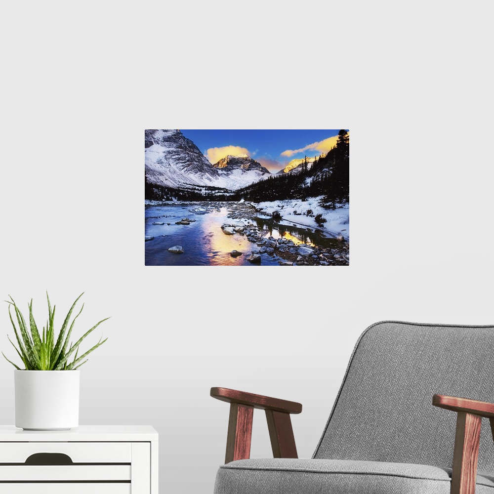 A modern room featuring Mountains In The Winter