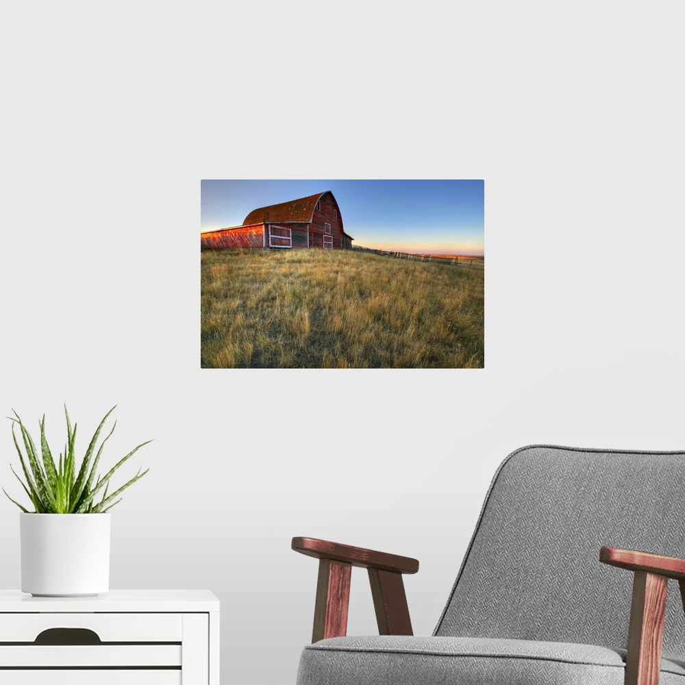 A modern room featuring Old Red Barn Near Val Marie, Saskatchewan, Canada