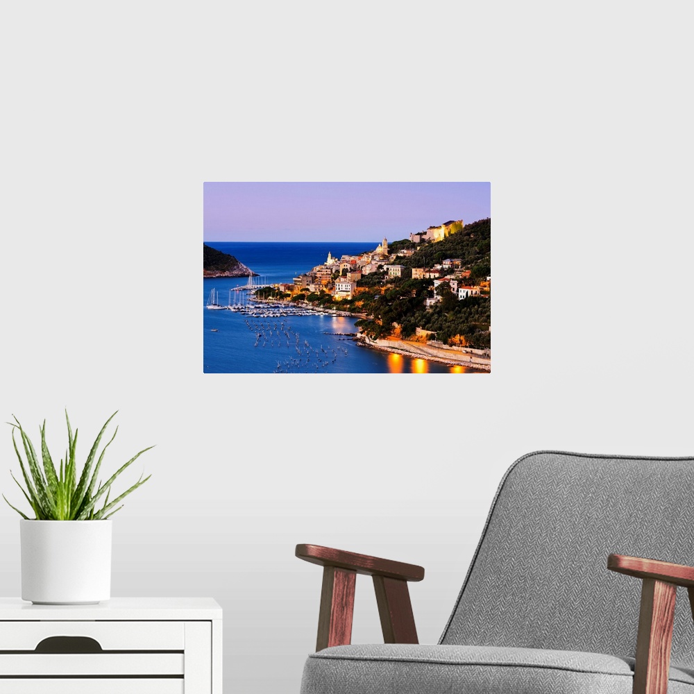 A modern room featuring Porto Venere at dawn, Porto Venere, Liguria, Italy