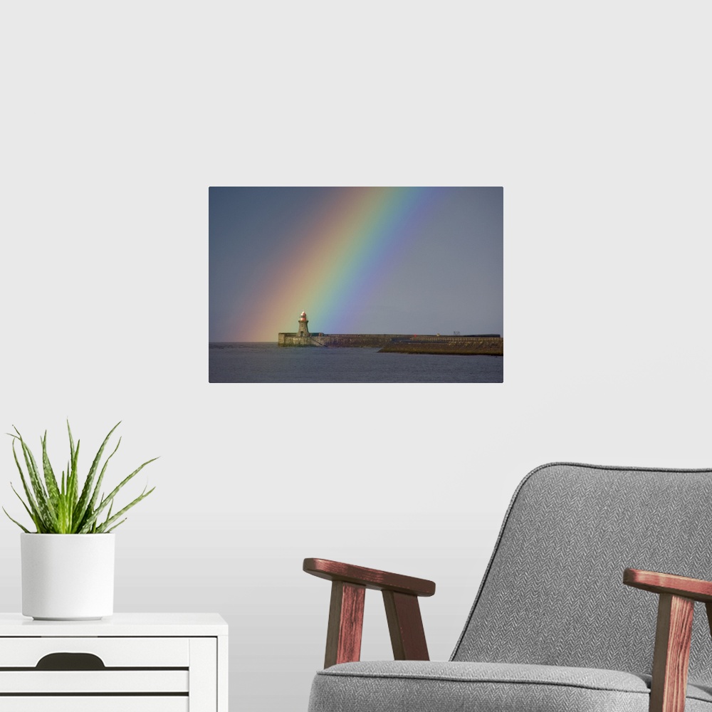 A modern room featuring Rainbow Over Lighthouse, Tyne and Wear, England