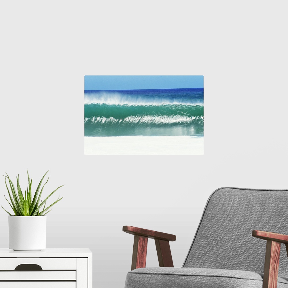 A modern room featuring Shimmery Shorebreak Wave With Silver Waters In Foreground