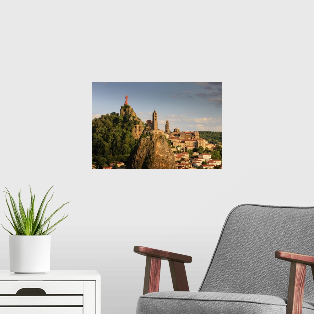 A modern room featuring Overview of Statue of Notre Dame de France with Saint Michel d'Aiguilhe Chapel and Notre Dame Cat...