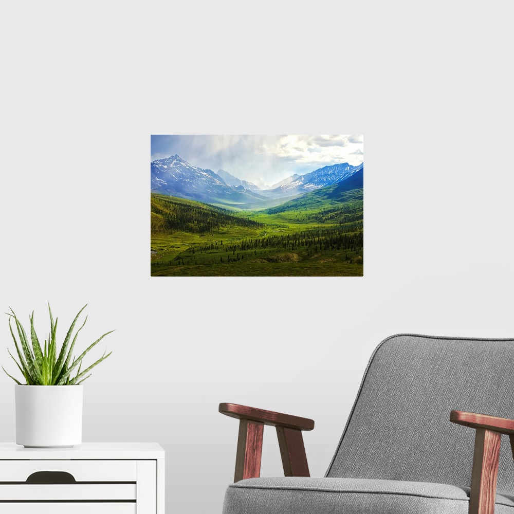 A modern room featuring Storm Clouds Over Klondike Valley, Tombstone Territorial Parkm, Yukon, Canada