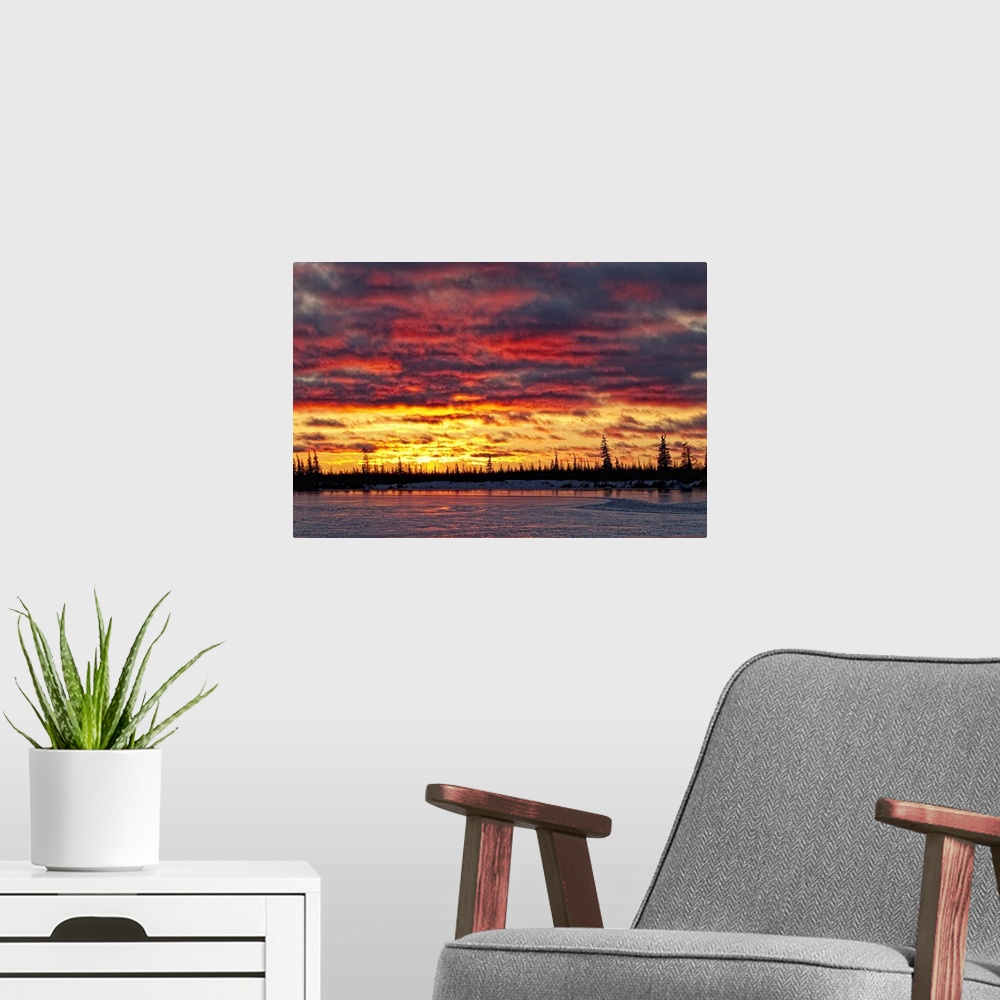 A modern room featuring Sunset Over Dymond Lake, Manitoba. Near Churchill