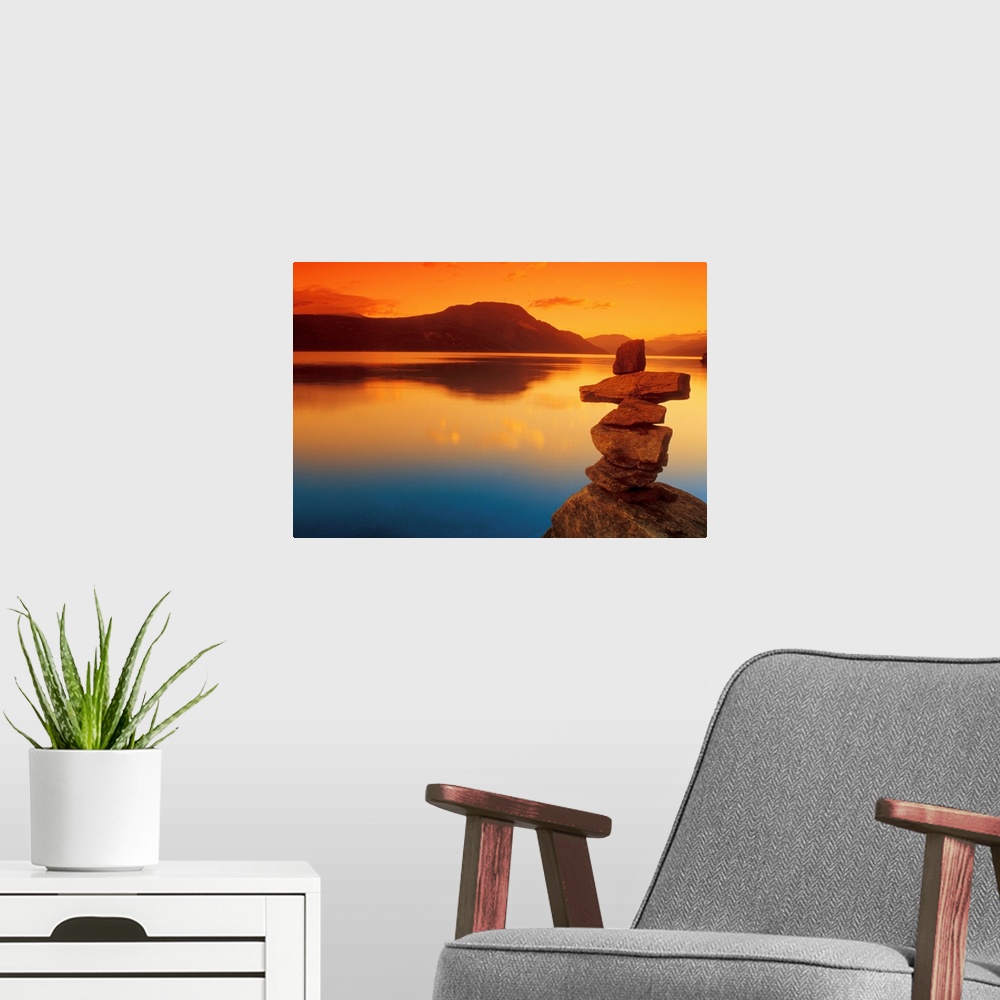 A modern room featuring Sunset Over Water, Shuswap Lake, British Columbia, Canada