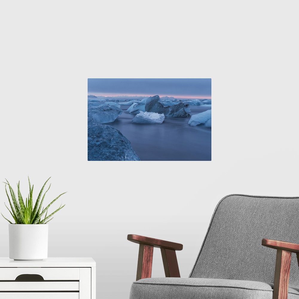 A modern room featuring The Iceberg Filled Waters Near Jokulsarlon, Along The South Coast Of Iceland, Iceland