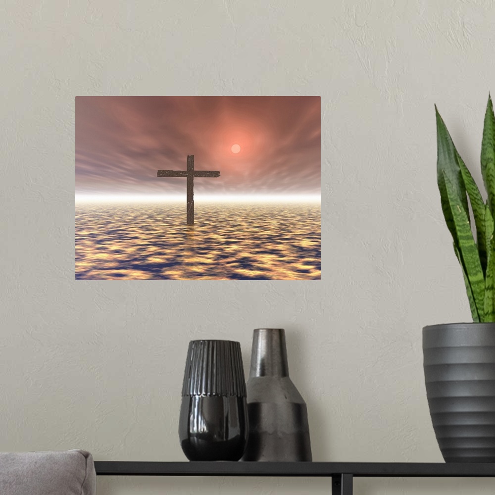 A modern room featuring The Mystery Of The Cross