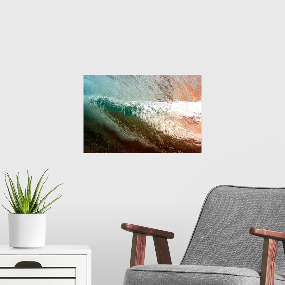 A modern room featuring Underwater view of a breaking wave, Hawaii, United States of America.