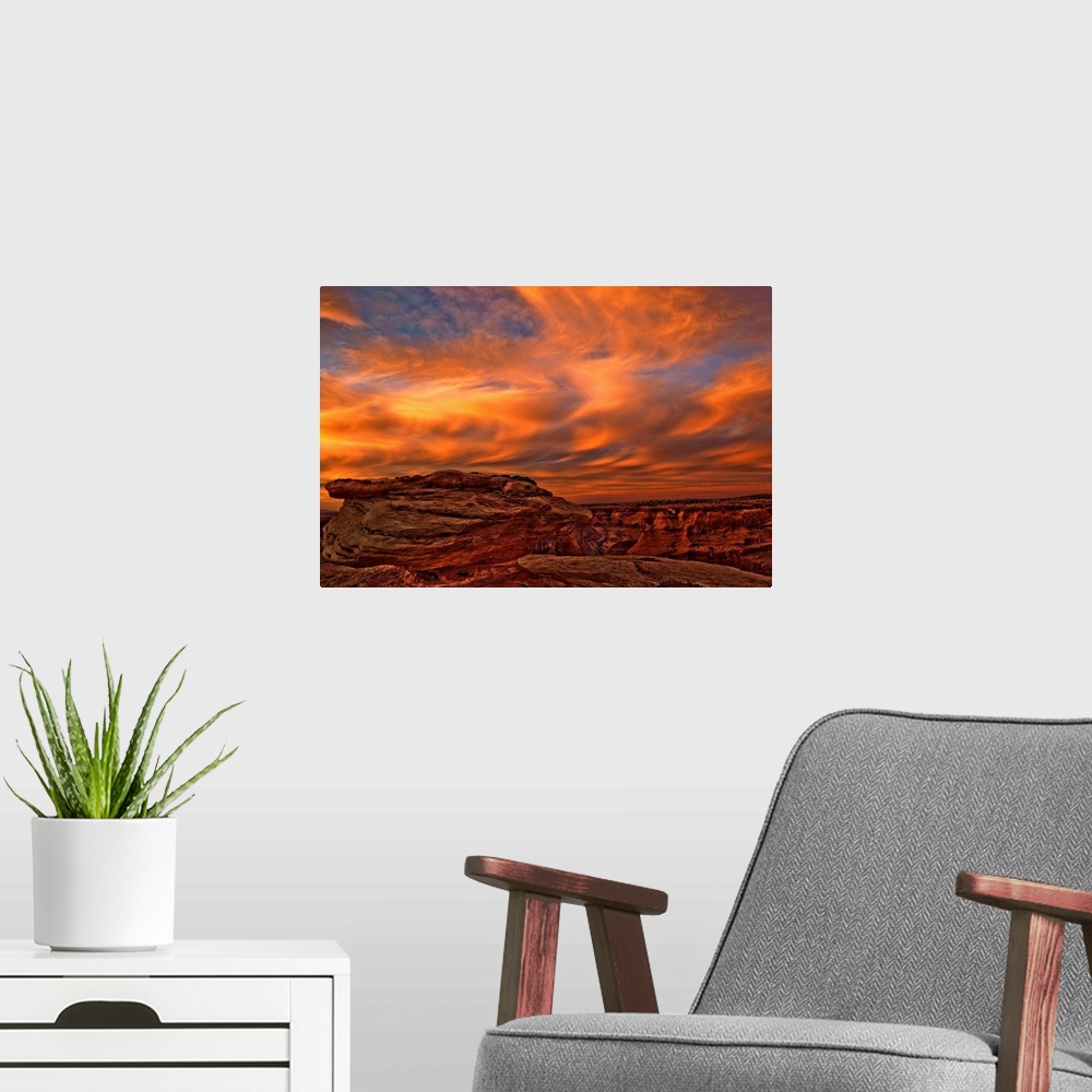 A modern room featuring Vibrant Sunset Over The Rim Of Canyon De Chelley, Arizona, USA