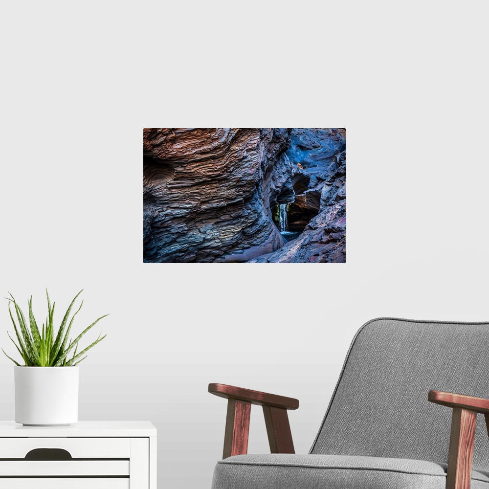 A modern room featuring Waterfall and Blue Rock, Hamersley Gorge, The Pilbara, Western Australia, Australia