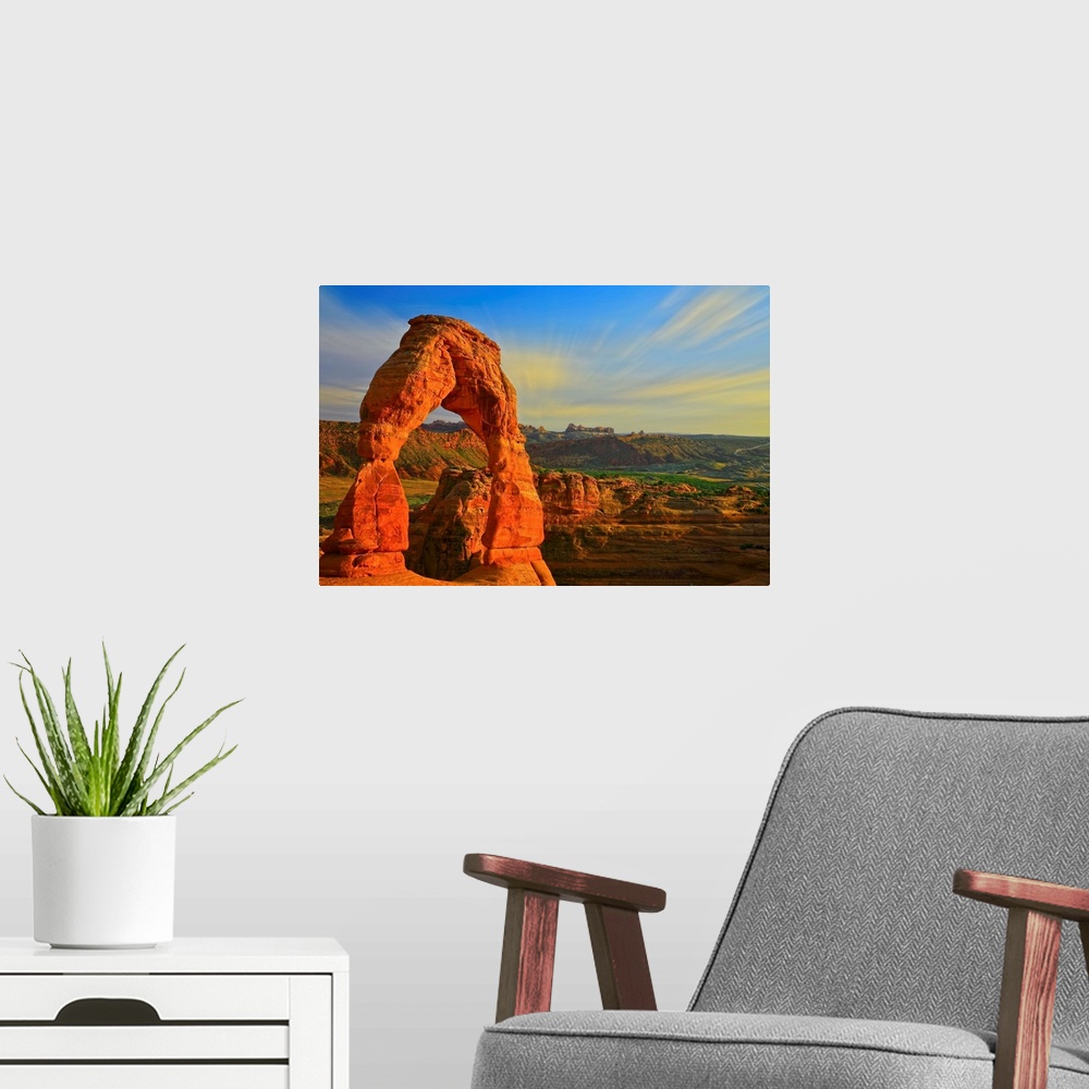 A modern room featuring Whispy Clouds Over Delicate Arch, Arches National Park, Moab, Utah