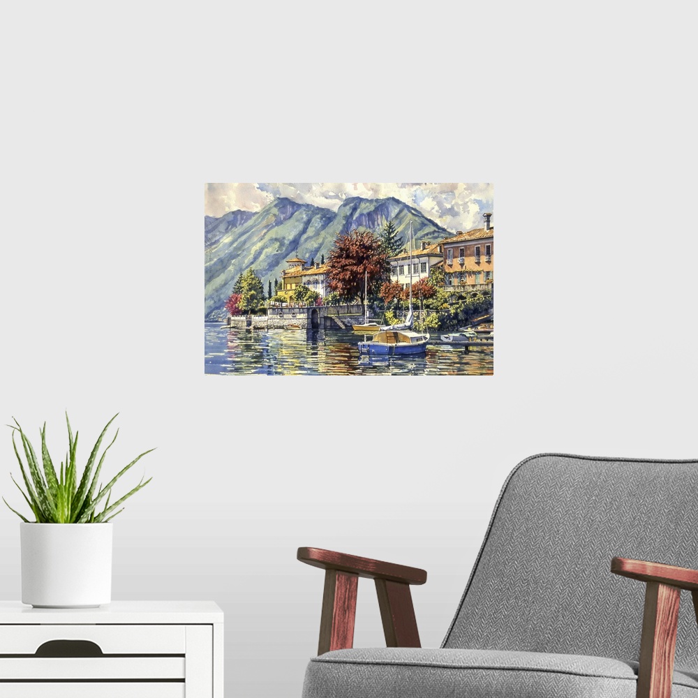 A modern room featuring Blue Boat in Lake Maggiore