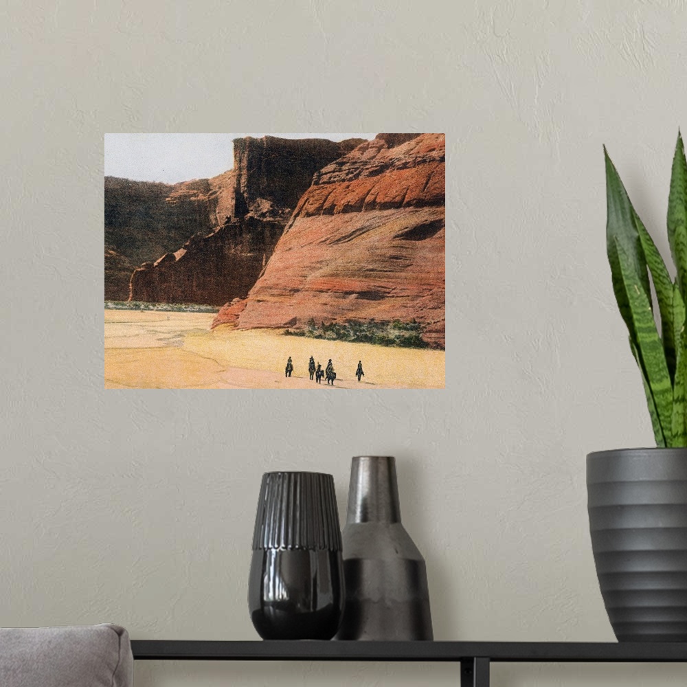 A modern room featuring Navajo Horsemen in Canyon de Chelly Arizona Vintage Photograph