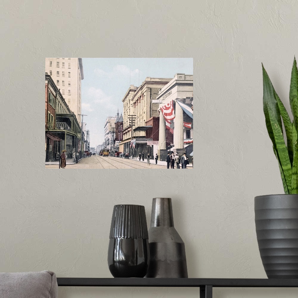 A modern room featuring Royal Street Looking North Mobile Alabama Vintage Photograph