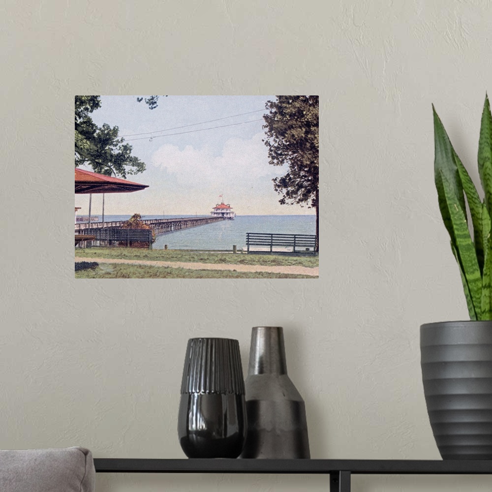 A modern room featuring The Yacht Club Pier Monroe Park Mobile Alabama Vintage Photograph