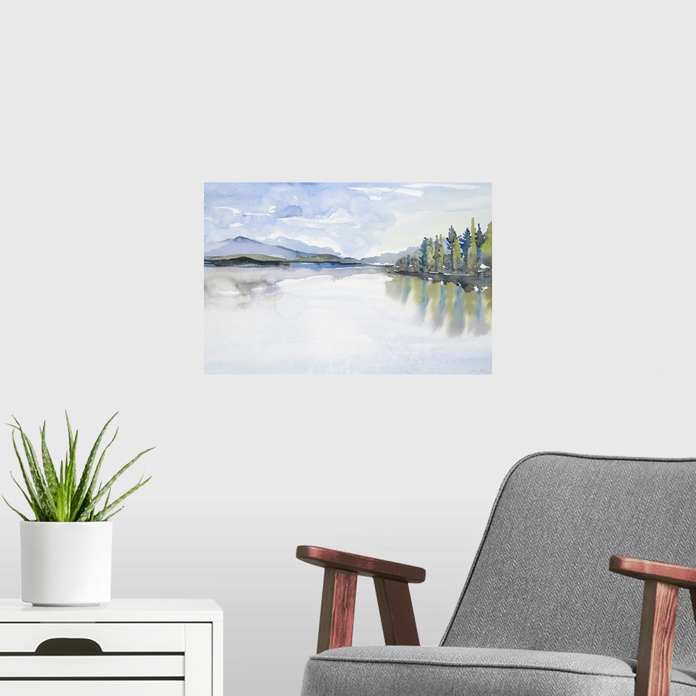 A modern room featuring Lakefront Watercolor
