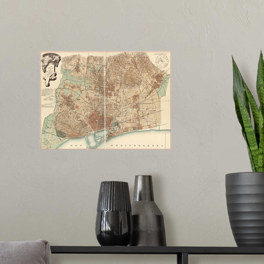 A modern room featuring vintage Map of Barcelona