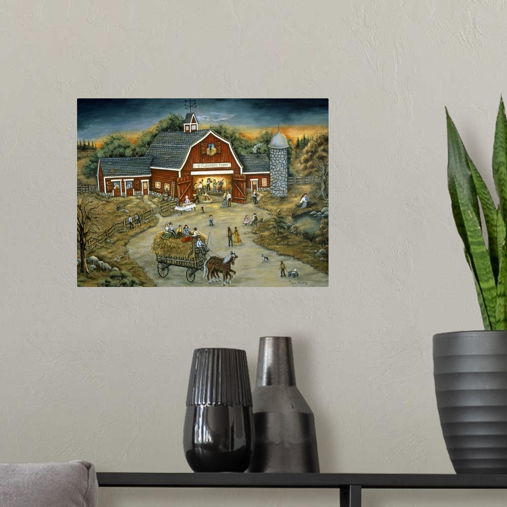 A modern room featuring Contemporary Americana painting of an idyllic barn scene.
