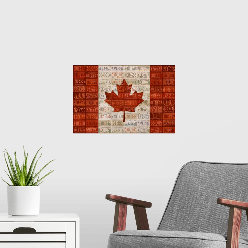 A modern room featuring Canada License Plate Flag