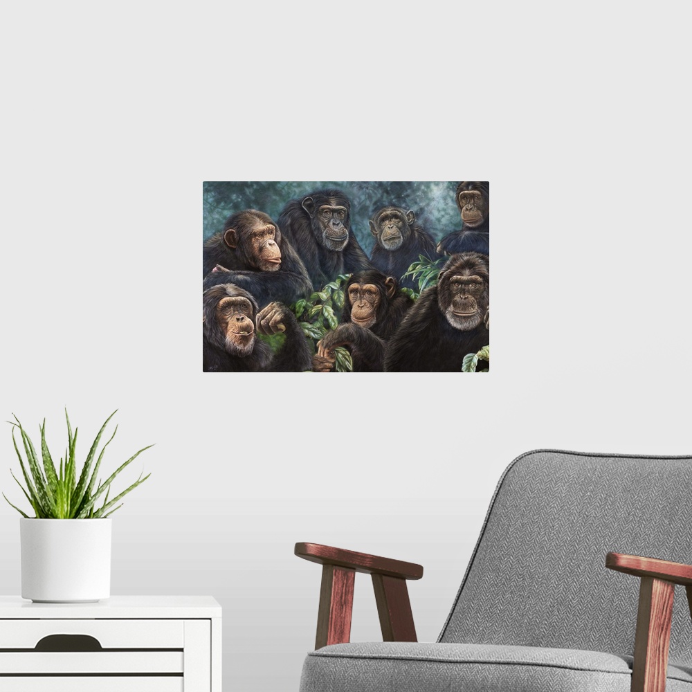 A modern room featuring collage of monkeys