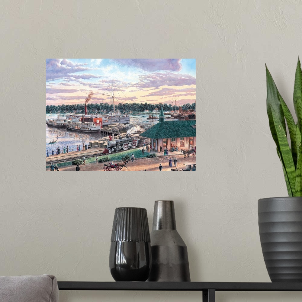A modern room featuring Contemporary painting of Harbor Springs in Michigan.