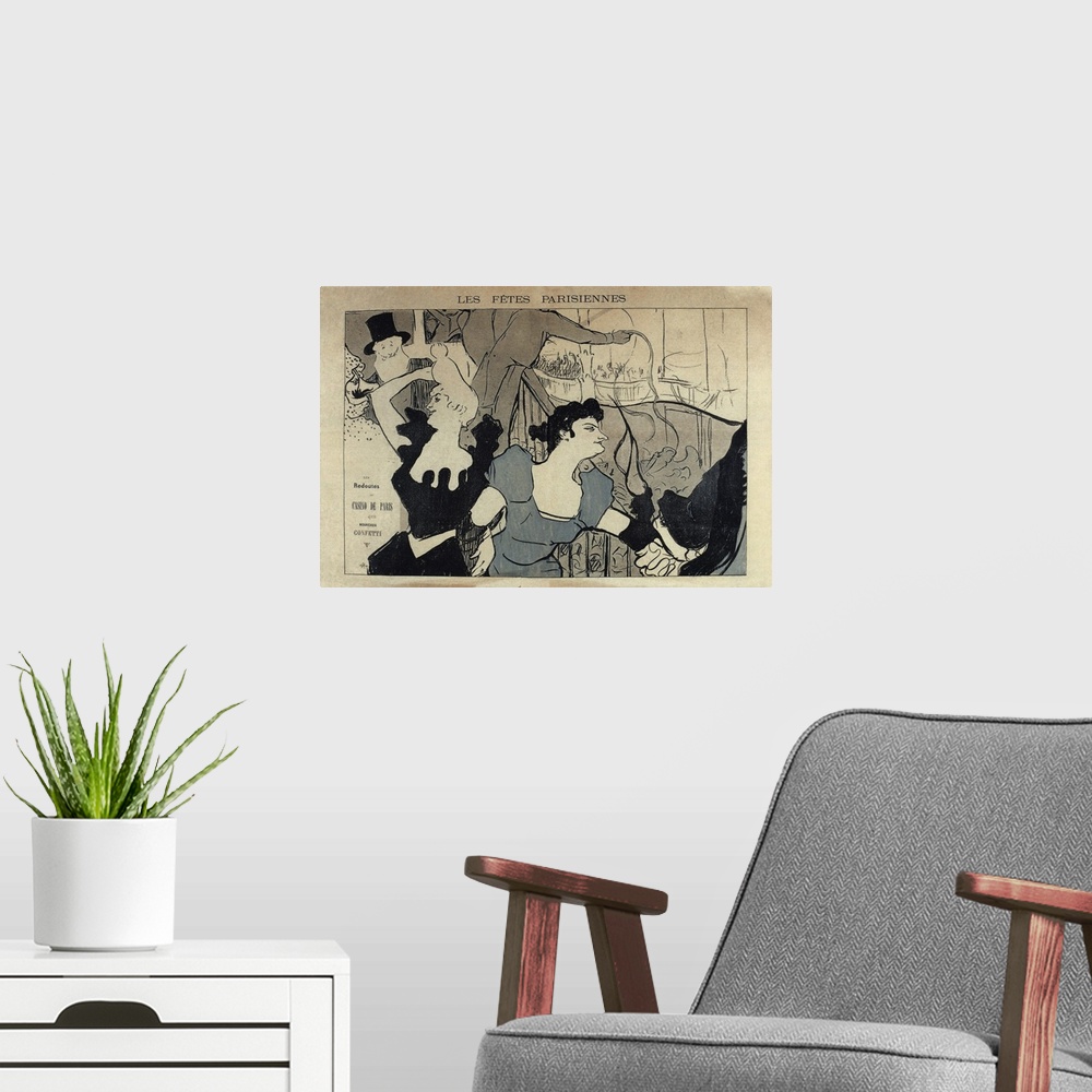 A modern room featuring Vintage poster advertisement for Lautrec Les Fetes Parisiennes.