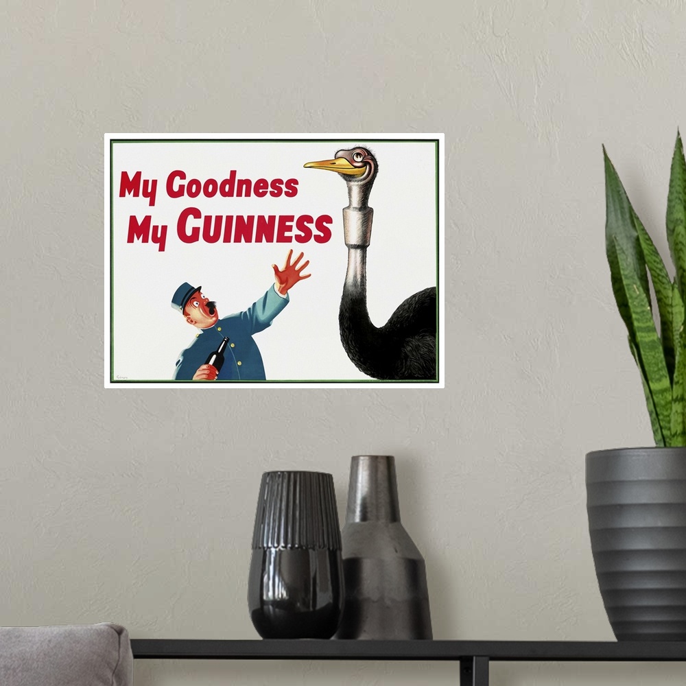 A modern room featuring Vintage advertisement for Guinness beer.