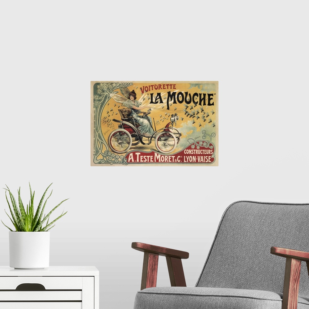 A modern room featuring Voiturette La Mouche - Vintage Automobile Advertisement