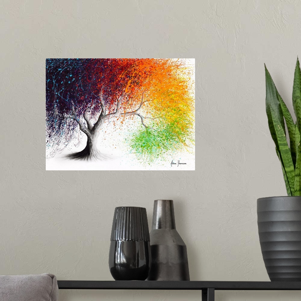 A modern room featuring Rainbow Seasons Tree