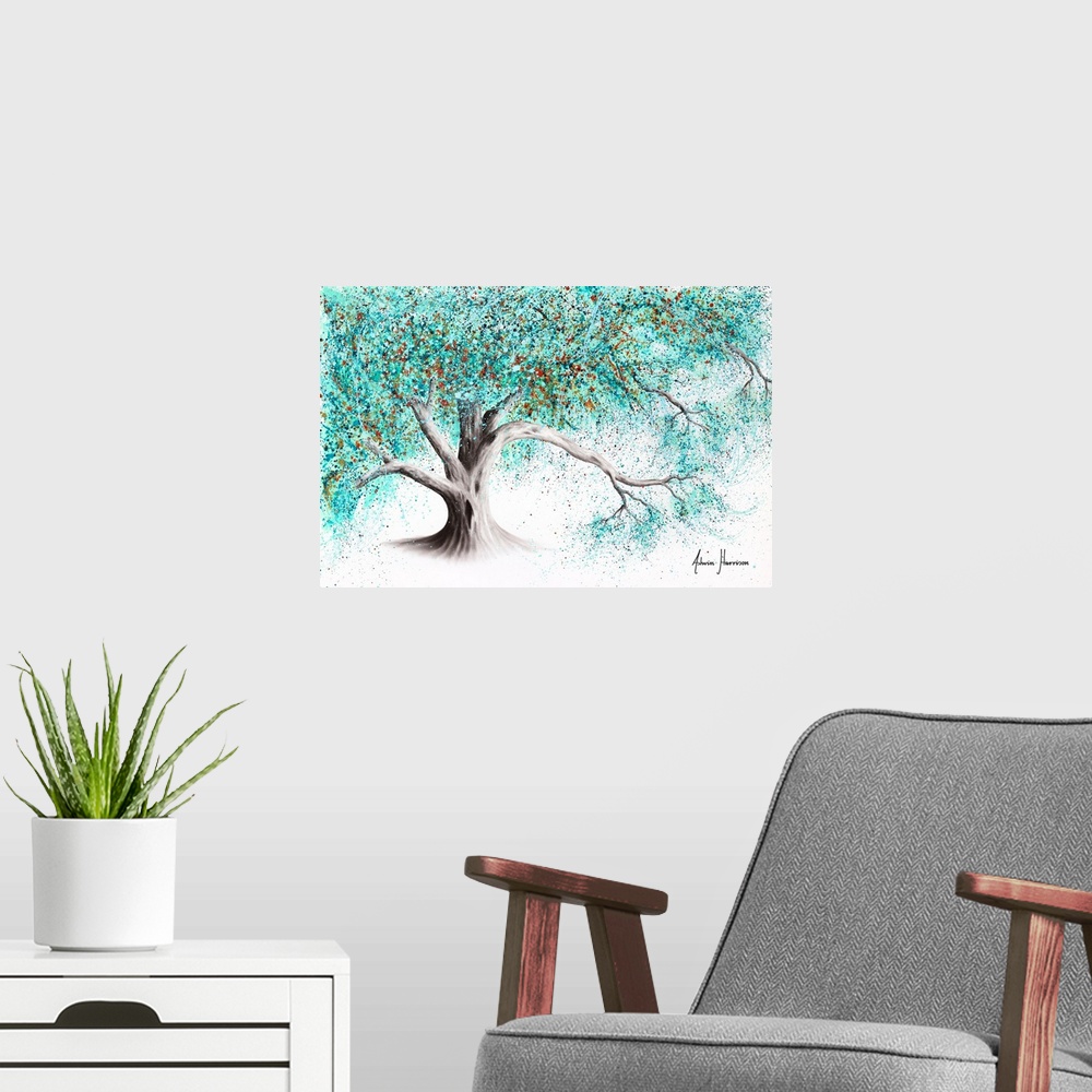 A modern room featuring Turquoise Blush Tree