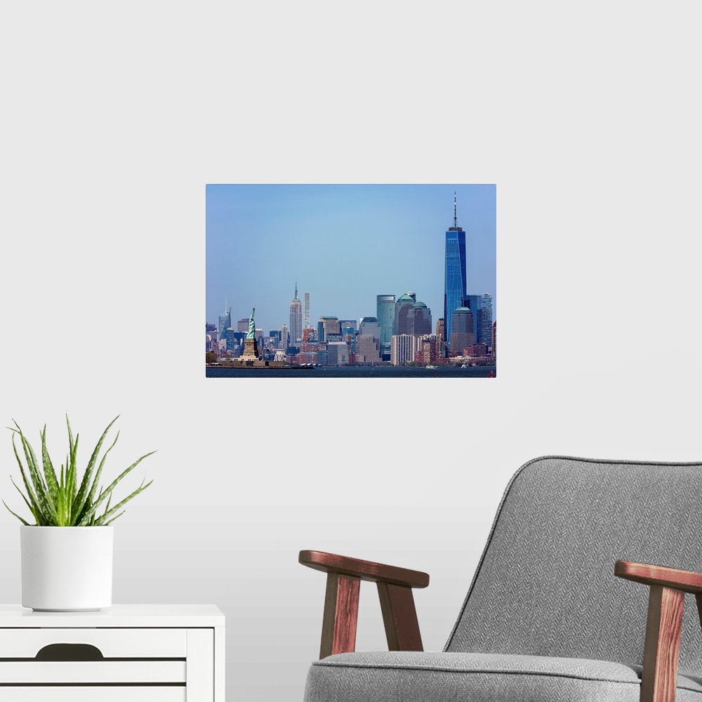A modern room featuring Freedom Tower, Empire State Building And Statue Of Liberty