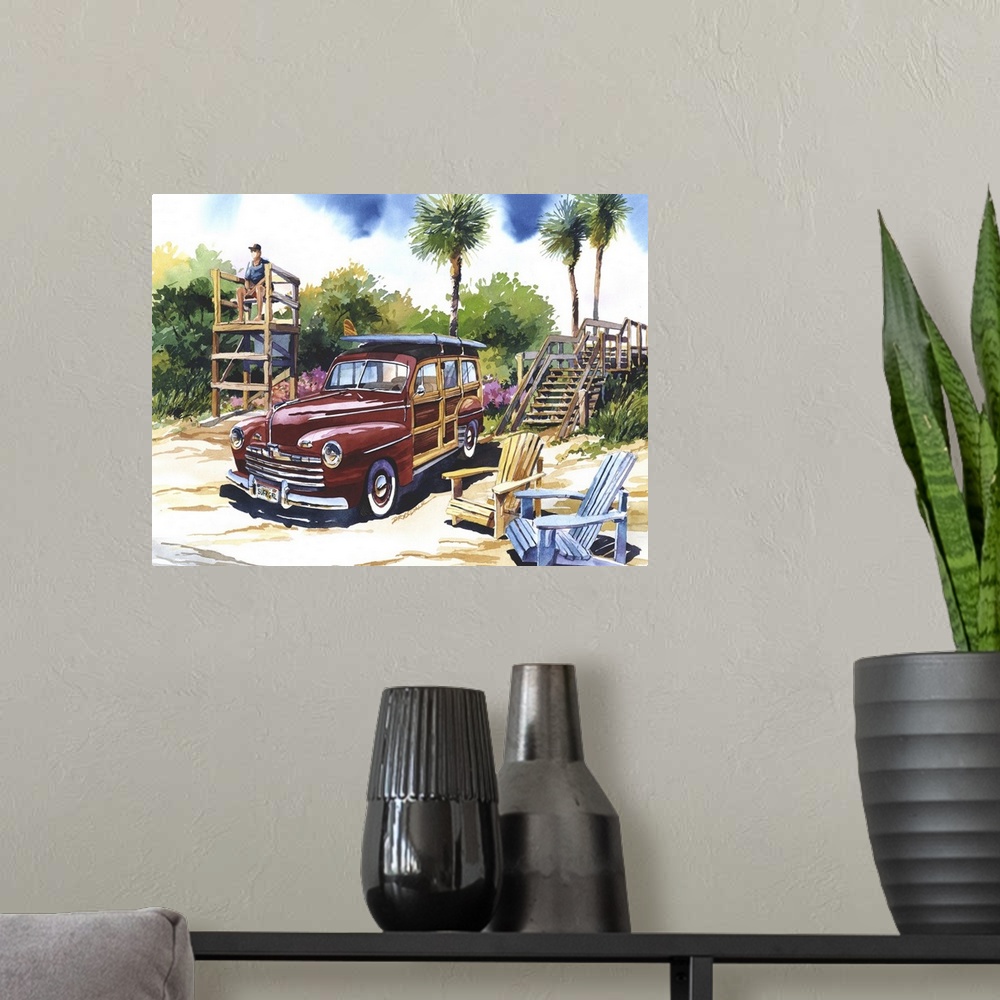 A modern room featuring 1948 Ford Woodie on Shepard Park, Cocoa Beach, Florida.