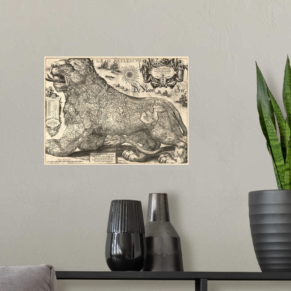 A modern room featuring Map of Belgium and the Netherlands shown as a lion.