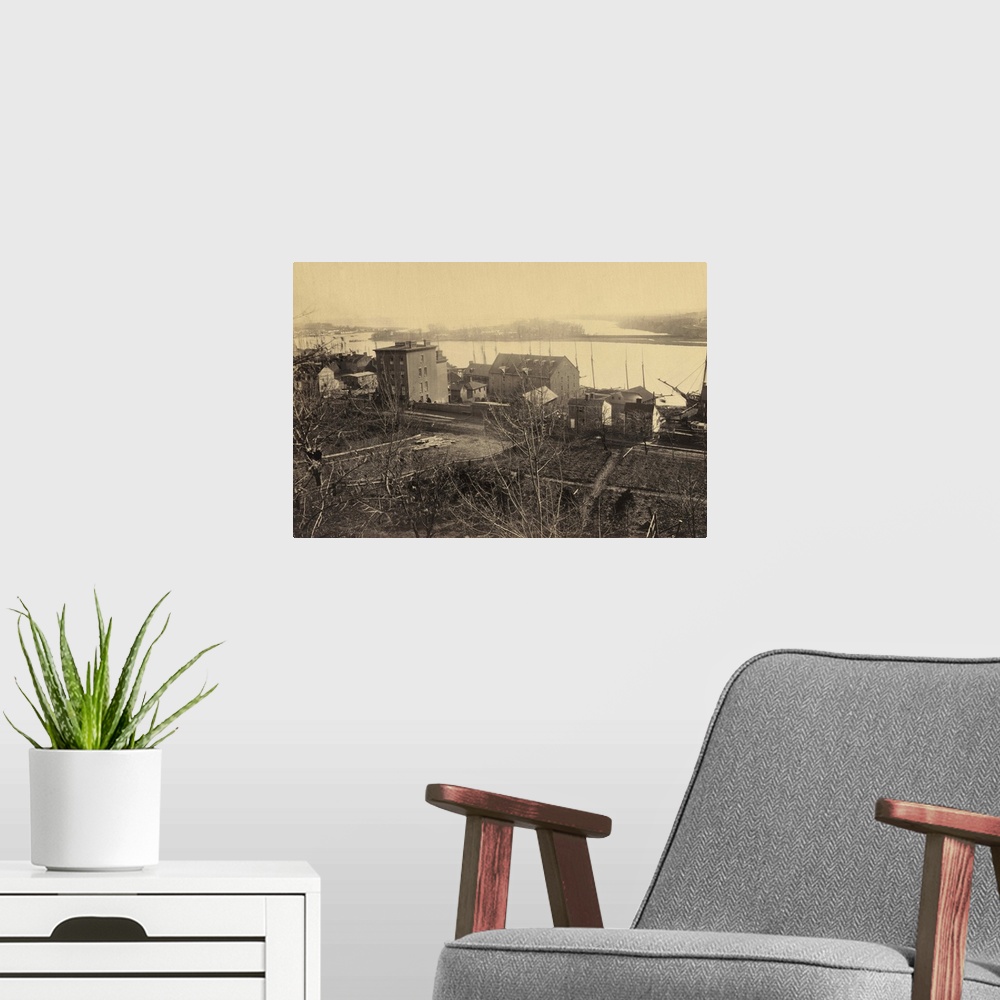 A modern room featuring Vintage photograph of Georgetown and Potomac River, Washington, DC