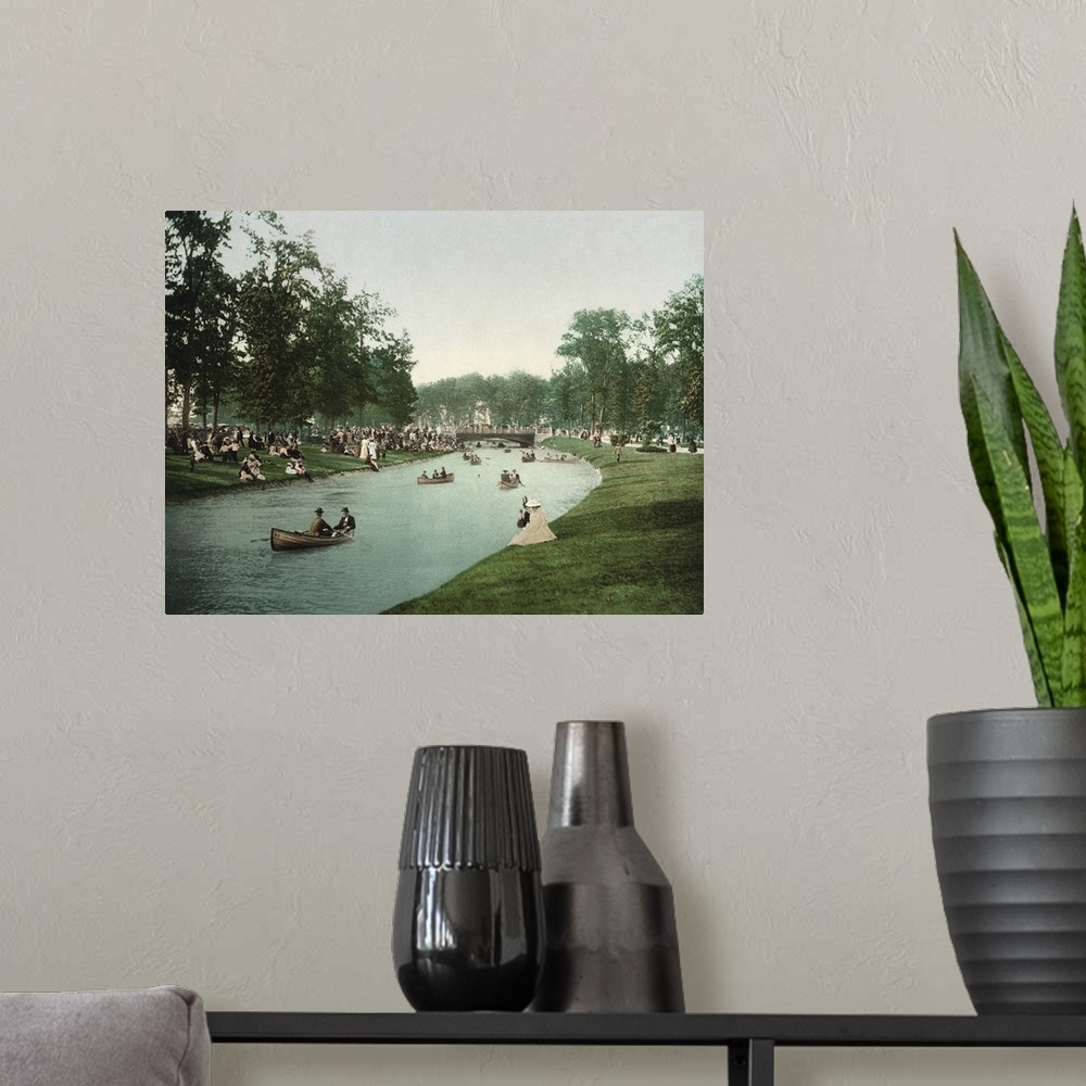 A modern room featuring Vintage photograph of Grand Canal, Belle Isle, Detroit, Michigan