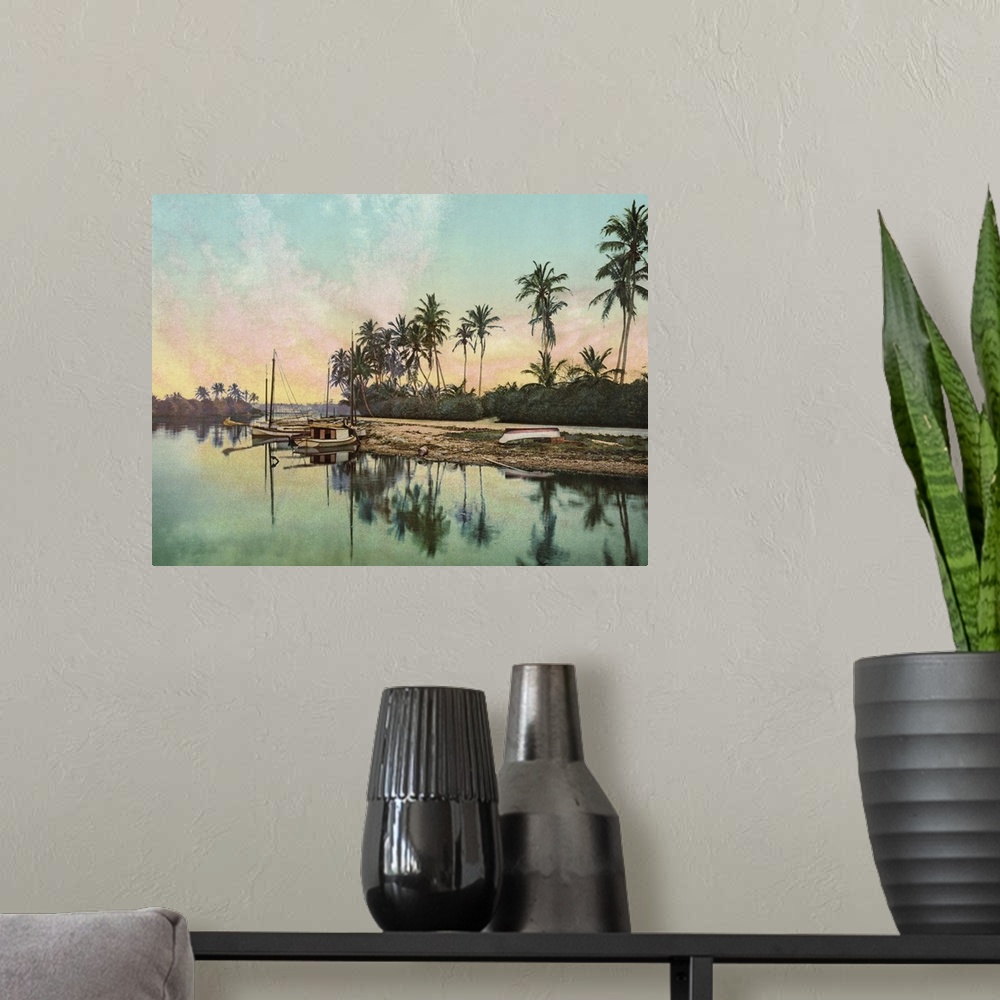 A modern room featuring Vintage photograph of Miami River, Florida