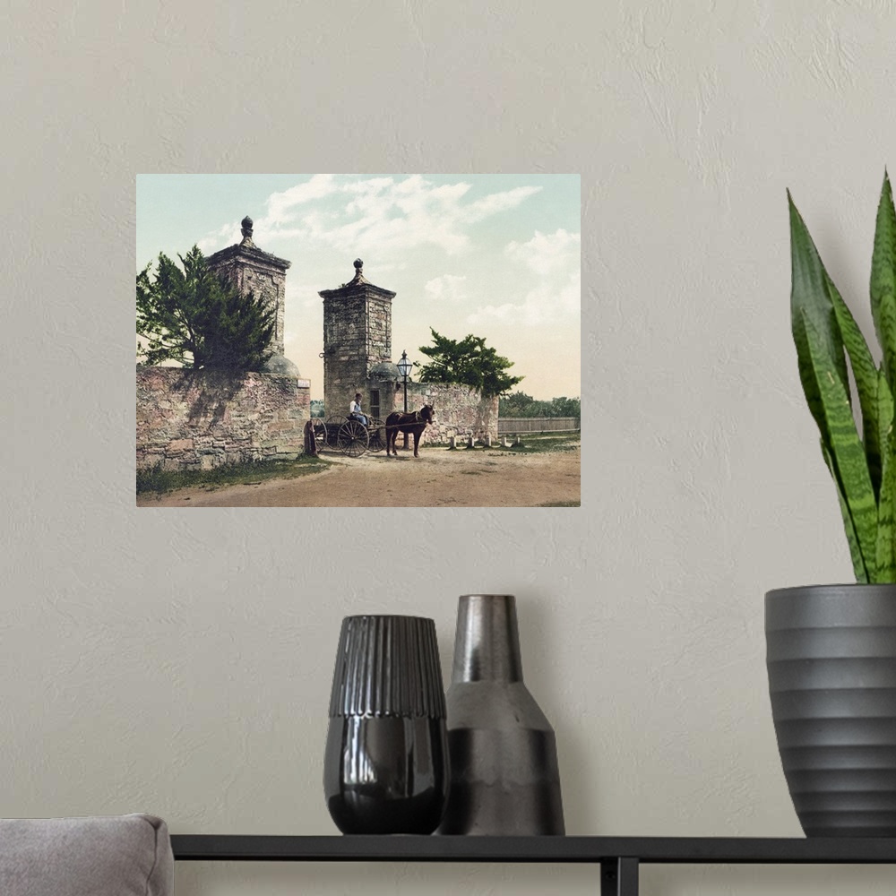 A modern room featuring Vintage photograph of Old City Gate, St. Augustine, Florida