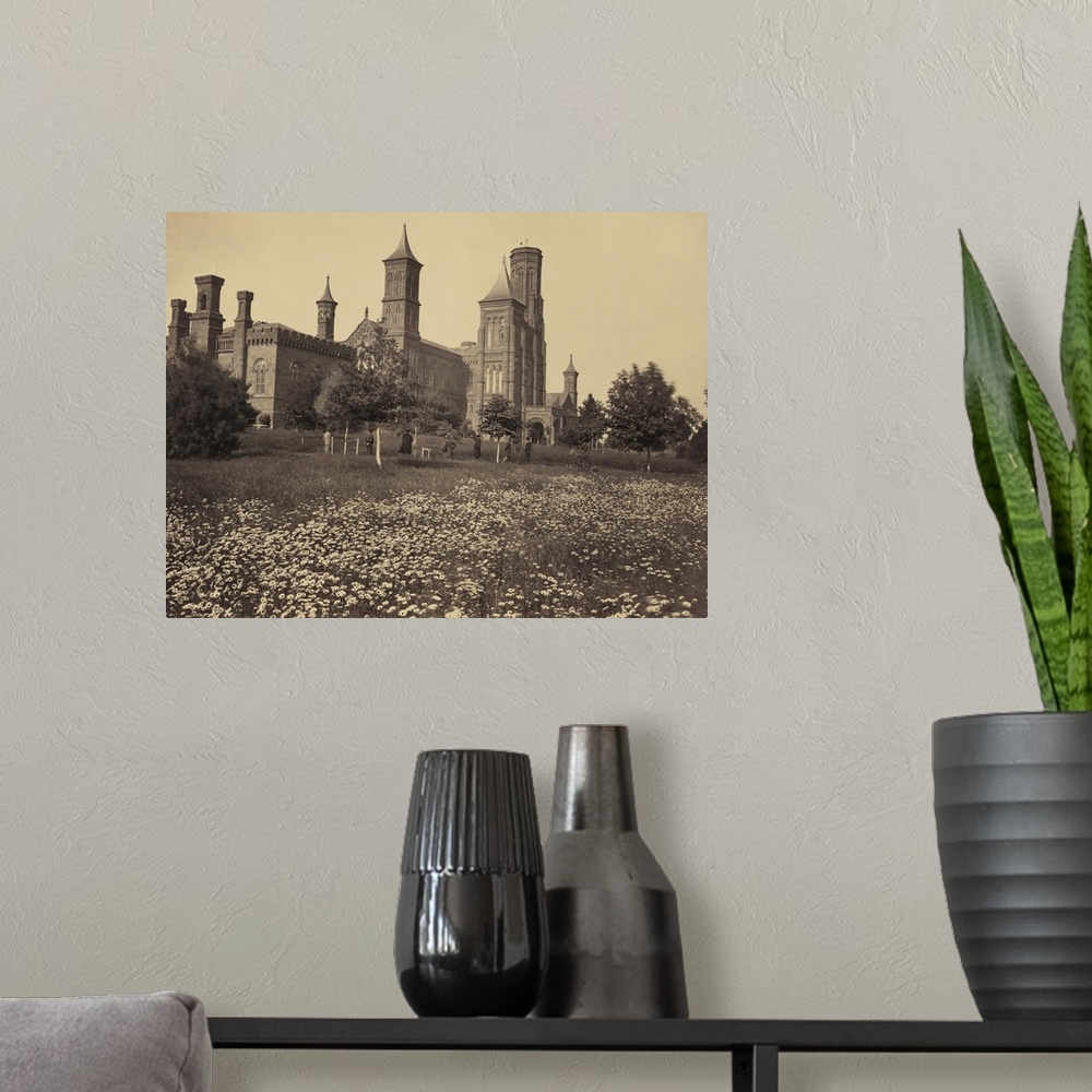 A modern room featuring Vintage photograph of Smithsonian Institution, Washington, DC