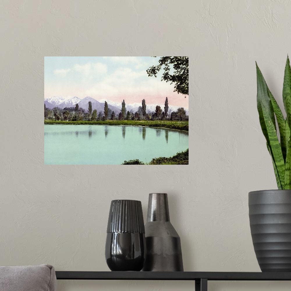 A modern room featuring Vintage photograph of Wasatch Range from Liberty Park, Salt Lake City, Utah