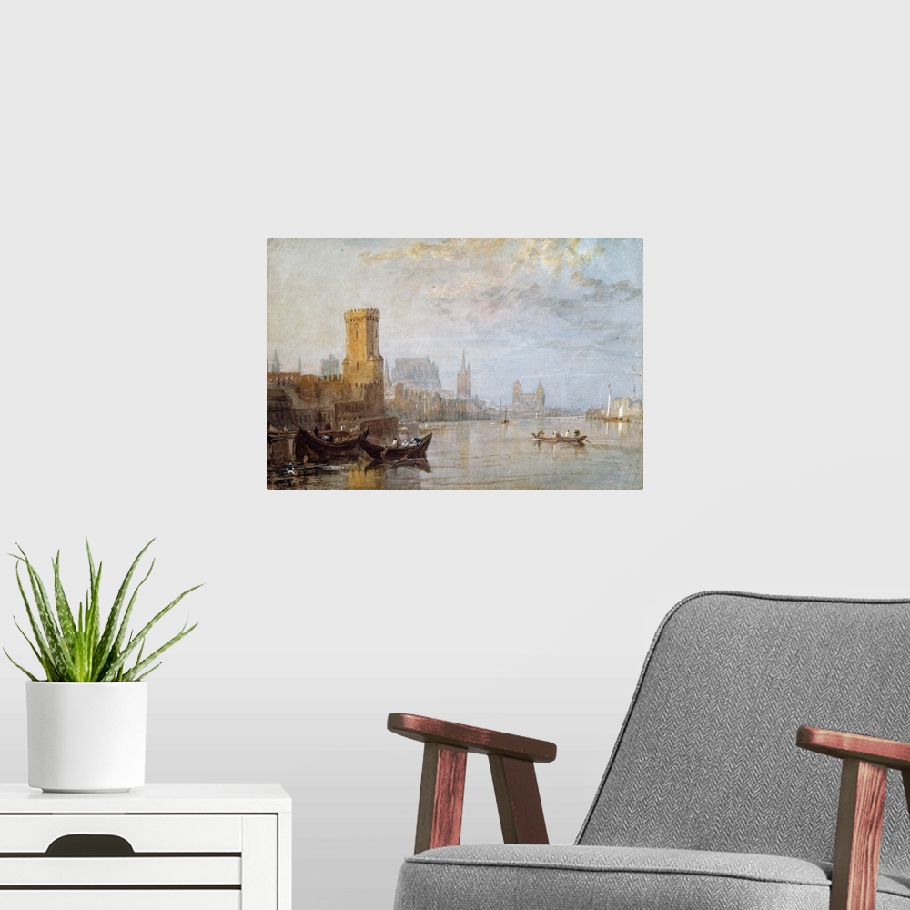 A modern room featuring AGN355041 Credit: Cologne on the Rhine (w/c on paper) by Joseph Mallord William Turner (1775-1851...